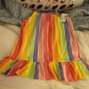 Nwt Sz 3T Tcp Colorful Rainbow Stripe Ruffle Hem Dropped Waist Knit Dress
